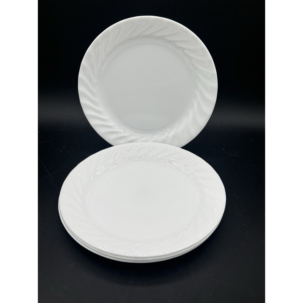 Set of 4 Corelle Enhancements Dessert Plates 7 1/4" White Swirl Vitrelle USA